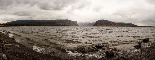 Mountain and Lake landscapes at the Western Brook Pond in Gros Morne National Park in Newfoundland,...