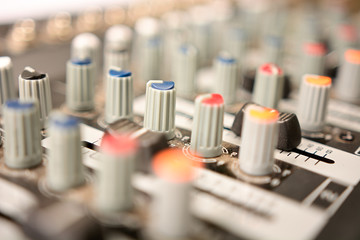 close-up of modern sound mixer in studio