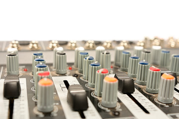 close-up of modern sound mixer in studio