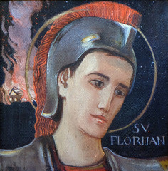 Saint Florian, Parish church of the Holy Trinity in Krasic, Croatia on June 11, 2016 - obrazy, fototapety, plakaty