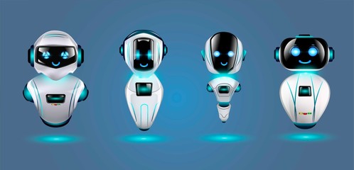 Cute 3d chat bot characters set. Vector illustration. - obrazy, fototapety, plakaty