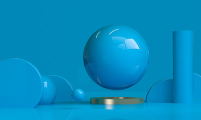 Blue Geometric shape Minimalist abstract background, 3D render..