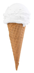 vanilla ice cream in the cone on white background with clipping path