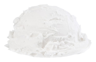 vanilla ice cream scoops side view on white background with clipping path
