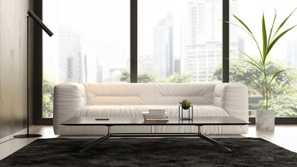 Interior of modern living room with sofa 3D rendering