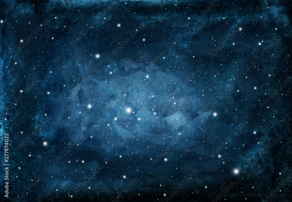 Wall mural watercolor night sky background with stars. cosmic texture with glowing stars.