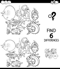 differences color book with funny fish characters