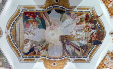 Frescoes on the ceiling of the monastery church of St. John in Ursberg, Germany 
