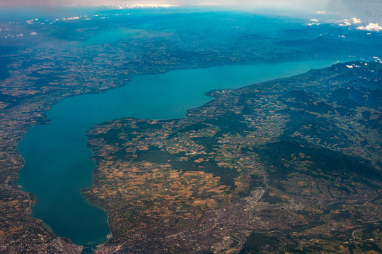 Leman lake aerial view panorama