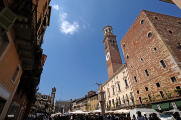 Torre dei Lamberti - medieval tower of the Lamberti XI century - 84 m. Piazza delle Erbe, UNESCO...