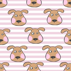 Hand painted seamless pattern with cute dogs. Watercolor bright cartoon dogs on the background. Lovely texture.