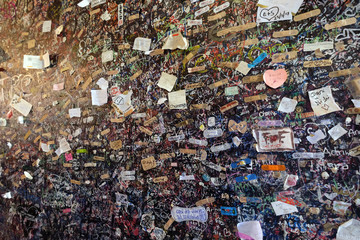 Wall full of messages from lovers in Juliet`s House in Verona, Italy