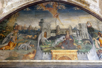 Allegorical Annunciation - Hunting the Unicorn by Giovanni Maria Falconetto, fresco in the church...