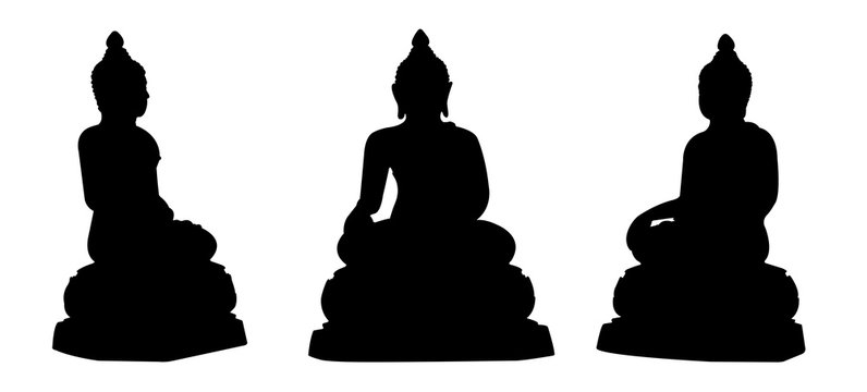 Buddha Silhouette isolate on white background,Clipping Path , Asalha Puja Day