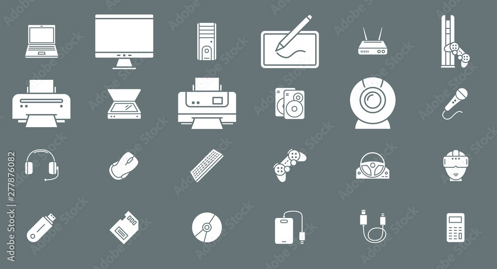 Poster electronic devices icons - vector set symbols of technique and computer for the site or interface