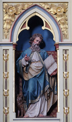 St. Mark the Evangelist statue on the pulpit in the church of Saint Matthew in Stitar, Croatia 