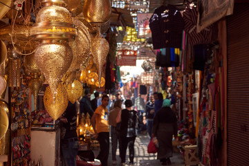 Lamps at the souk, the street bazaar stall in the Medina, Marrakesh, Morrocco.