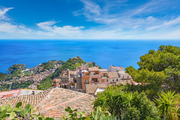 Fototapeta na wymiar Aerial view of Castelmola and Taormina in Sicily, Italy