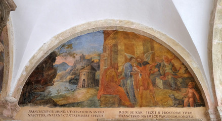The frescoes with scenes from the life of St. Francis of Assisi, cloister of the Franciscan...