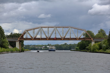 Transport bridge across the widest river in the Russian capital, Moscow