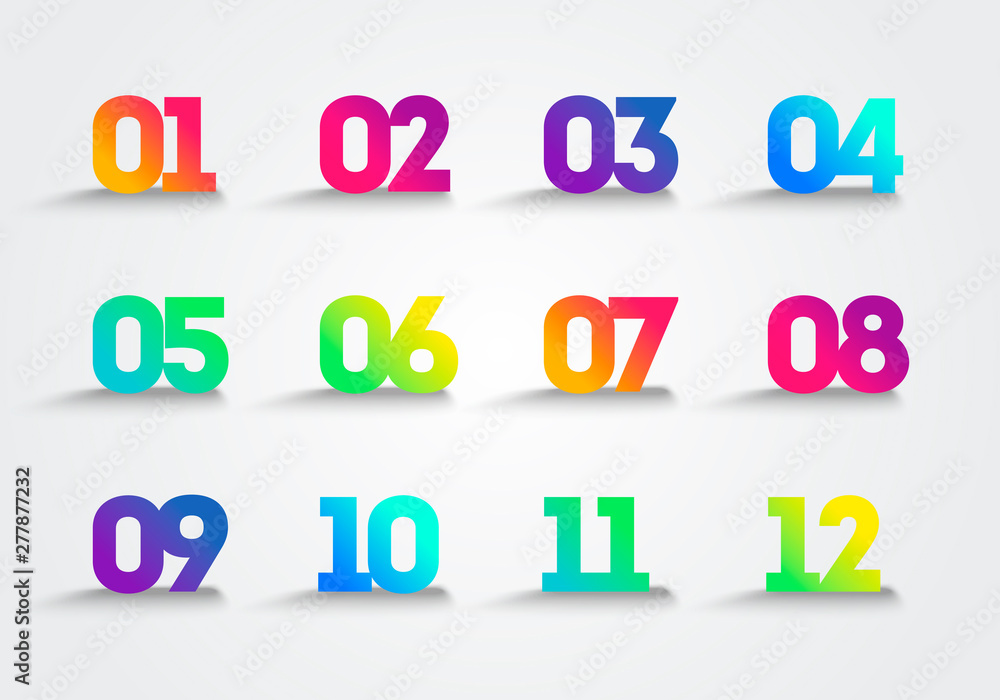 Poster bullet points number steps 1 to 12. vector infographic design