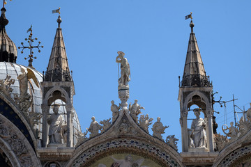 Statue of Saint, detail of the facade of the Saint Mark's Basilica, St. Mark's Square, Venice, Italy