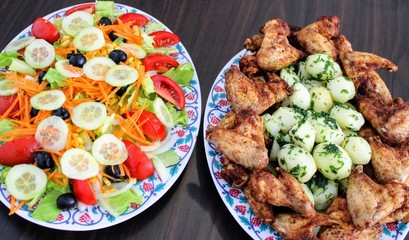 Plate with meat and salad