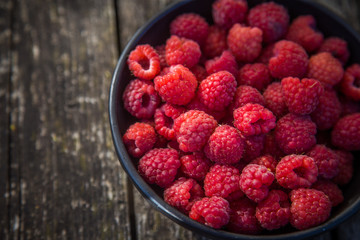 Beautiful, freshly picked garden raspberries in the summer. Summer berries, natural food, healthy dessert.