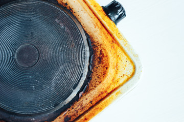 Old rusty dirty fatty burner of electric hot plate