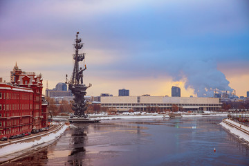 Moscow river day winter glowing panorama