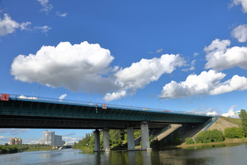 Transport bridge across the widest river in the Russian capital, Moscow