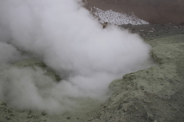 Mutnovsko fumaroles on the volcano on the Kamchatka Peninsula.