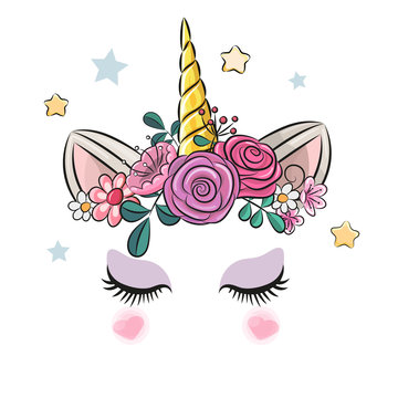 Unicorn horn with flowers cute illustration