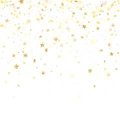 Flying gold star sparkle vector with white background.