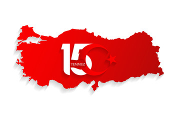 Turkey red map on 15 July, Happy Holidays Democracy Republic new logo, celebration background, new logo, vector