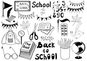 icons back to school, it's time to learn, school drawings