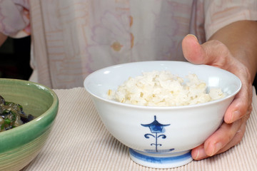 麦をブレンドして炊いたご飯