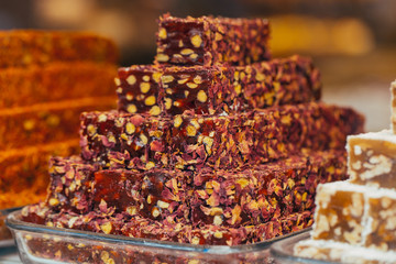 Turkish sweets in the Egyptian bazaar. Istanbul. Turkey