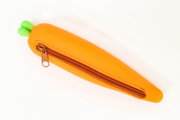 Pencil case carrot, item for study, white background