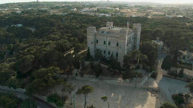 Close up aerial view of the Verdala Palace, popular wedding venue and the summer residence of the Maltese President