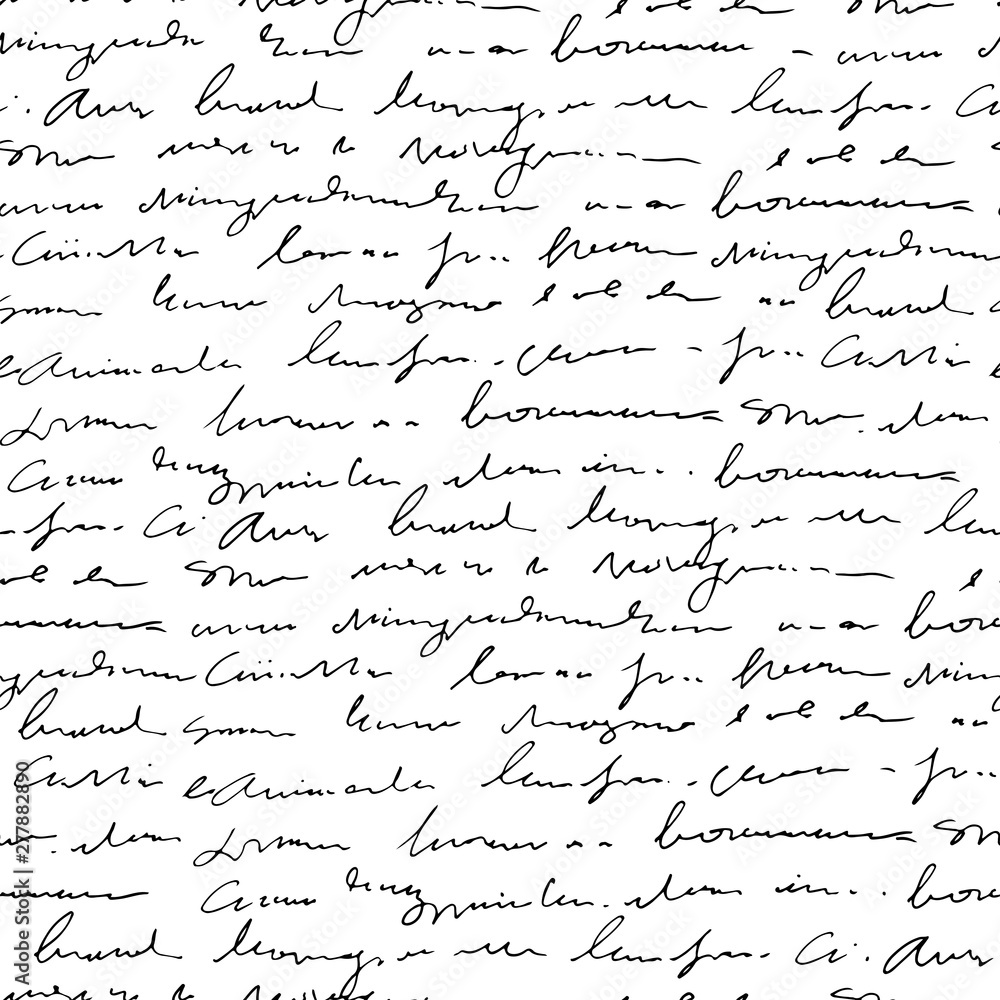 Fototapete handwritten abstract text seamless pattern, vector monochrome script background
