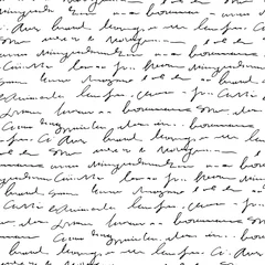 Gordijnen Handgeschreven abstracte tekst naadloze patroon, vector zwart-wit script achtergrond © Fandorina Liza