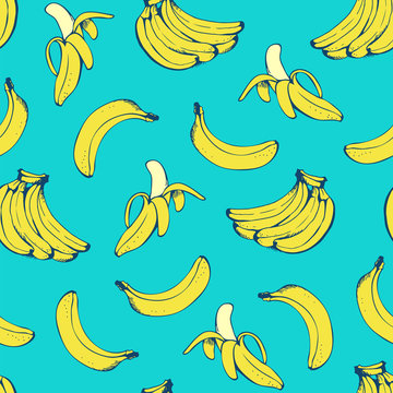 Banana seamless pattern, vector background with yellow bananas for Hawaiian shirt