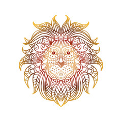Ethnic patterned head of lion. Hand drawing illustration.