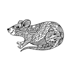 Hand Drawn Mouse. Zentangle Stylized Symbol Of Year 2020.