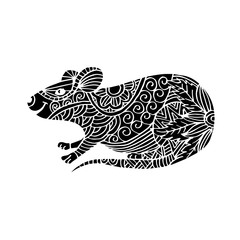 Hand Drawn Mouse. Zentangle Stylized Symbol Of Year 2020.