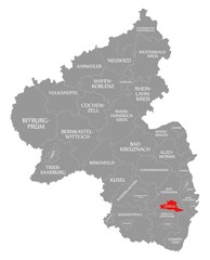Neustadt an der Weinstrasse red highlighted in map of Rhineland Palatinate DE