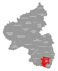 Suedliche Weinstrasse red highlighted in map of Rhineland Palatinate DE