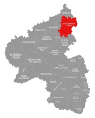 Westerwaldkreis red highlighted in map of Rhineland Palatinate DE