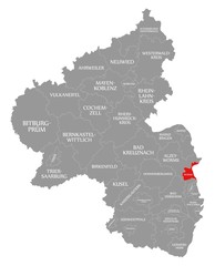 Worms red highlighted in map of Rhineland Palatinate DE